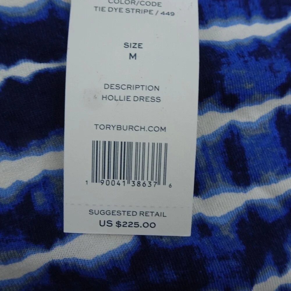 Tory Burch Dress Womens Medium M Blue Shift Midi Tye Die Career Stretch Hollie